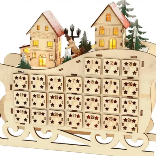 Christmas Advent Calendars Wood Sled LED Lights 24 Days Countdown Storage Organization Figurines Room Home Decor 2025 News