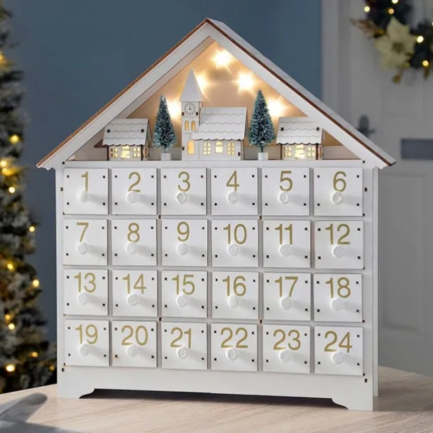Christmas Advent Calendars Wood House LED Lights 24 Days Countdown Storage Organization Figurines Room Home Decor 2025 News