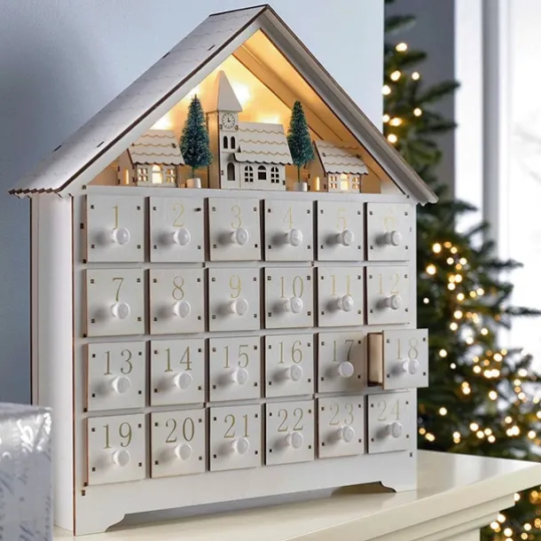 Christmas Advent Calendars Wood House LED Lights 24 Days Countdown Storage Organization Figurines Room Home Decor 2025 News