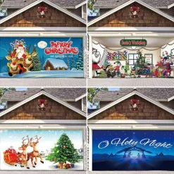Christmas Background Cloth Outdoor Garage Door Tapestry Cloth Festive Party Decorations Comes With Hanging Cloth Large Size