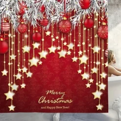 Christmas Bathroom Shower Curtain, Xmas Decoration Curtain with 12 Hooks