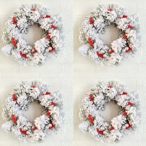 Christmas Candle Garland Rings Flocked Red Fruits Candle Holder Garland Artificial Berries Candle Rings with Pine Cones Mini Wreaths Christmas Centrepiece for Table(Without Candle)