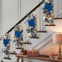 Christmas Decorations Christmas Wreaths Xmas Swags with Lights Cordless Prelit Stairway Stairway Staircase Window Wall Decoration Teardrop Trim Wreath Rattan Shopping Mall Hotel Outdoor