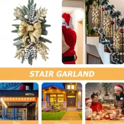Christmas Decorations Christmas Wreaths Xmas Swags with Lights Cordless Prelit Stairway Stairway Staircase Window Wall Decoration Teardrop Trim Wreath Rattan Shopping Mall Hotel Outdoor
