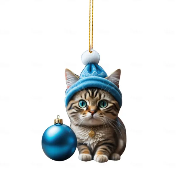 Christmas Decorations 2D Acrylic Cat Pendant Christmas Tree Hanging Decorations Cat Christmas Decorations Pendant Xmas Gift