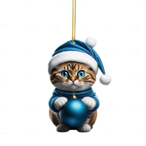 Christmas Decorations 2D Acrylic Cat Pendant Christmas Tree Hanging Decorations Cat Christmas Decorations Pendant Xmas Gift