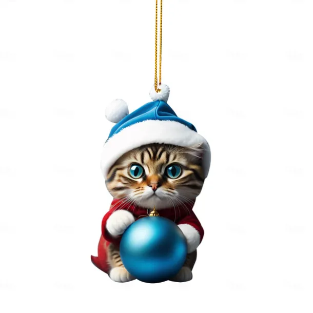 Christmas Decorations 2D Acrylic Cat Pendant Christmas Tree Hanging Decorations Cat Christmas Decorations Pendant Xmas Gift