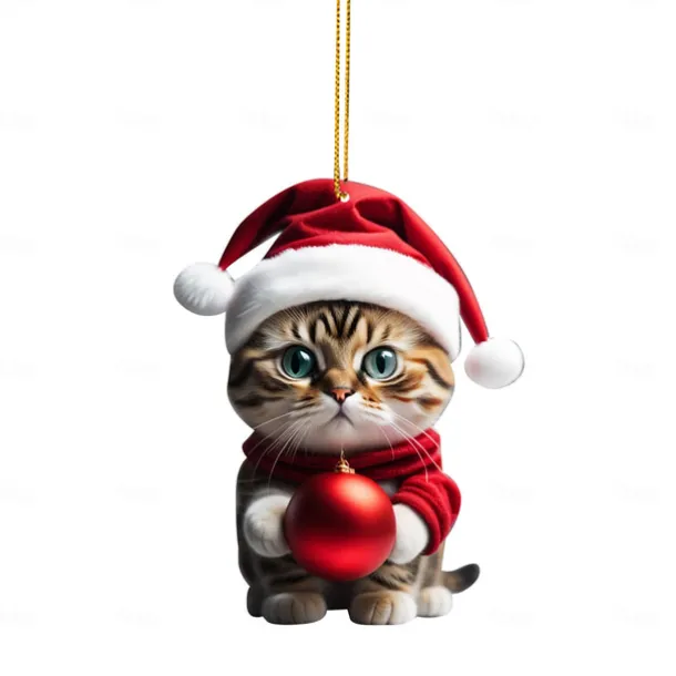 Christmas Decorations 2D Acrylic Cat Pendant Christmas Tree Hanging Decorations Cat Christmas Decorations Pendant Xmas Gift
