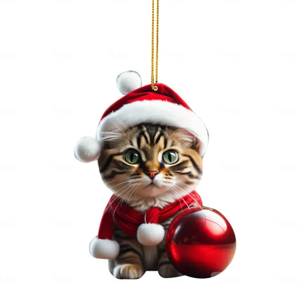 Christmas Decorations 2D Acrylic Cat Pendant Christmas Tree Hanging Decorations Cat Christmas Decorations Pendant Xmas Gift