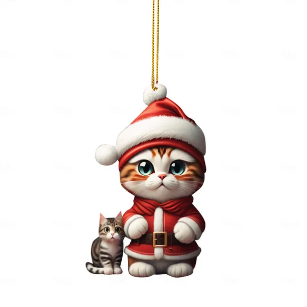 Christmas Decorations 2D Acrylic Cat Pendant Christmas Tree Hanging Decorations Cat Christmas Decorations Pendant Xmas Gift