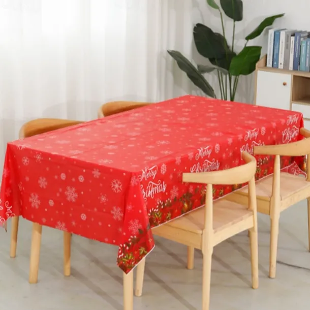 Christmas Disposable Tablecloth – Festive Snowflake Plastic Oil-Proof Table Cover for Holiday Party Decorations