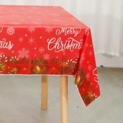 Christmas Disposable Tablecloth – Festive Snowflake Plastic Oil-Proof Table Cover for Holiday Party Decorations