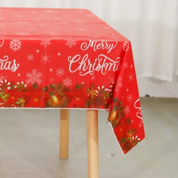Christmas Disposable Tablecloth – Festive Snowflake Plastic Oil-Proof Table Cover for Holiday Party Decorations