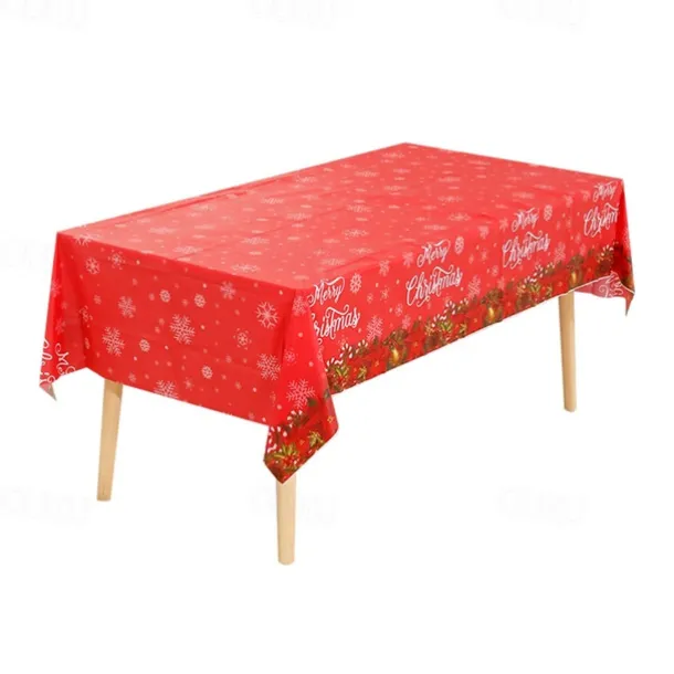 Christmas Disposable Tablecloth – Festive Snowflake Plastic Oil-Proof Table Cover for Holiday Party Decorations