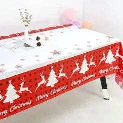 Christmas Disposable Tablecloth – Festive Snowflake Plastic Oil-Proof Table Cover for Holiday Party Decorations