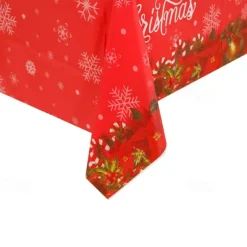 Christmas Disposable Tablecloth – Festive Snowflake Plastic Oil-Proof Table Cover for Holiday Party Decorations