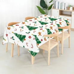 Christmas Disposable Tablecloth – Festive Snowflake Plastic Oil-Proof Table Cover for Holiday Party Decorations