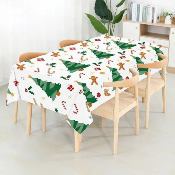 Christmas Disposable Tablecloth – Festive Snowflake Plastic Oil-Proof Table Cover for Holiday Party Decorations