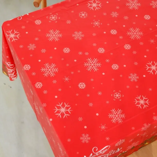 Christmas Disposable Tablecloth – Festive Snowflake Plastic Oil-Proof Table Cover for Holiday Party Decorations