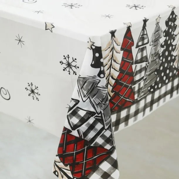 Christmas Disposable Tablecloth – Festive Snowflake Plastic Oil-Proof Table Cover for Holiday Party Decorations