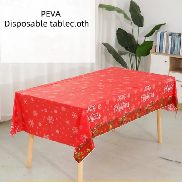 Christmas Disposable Tablecloth – Festive Snowflake Plastic Oil-Proof Table Cover for Holiday Party Decorations