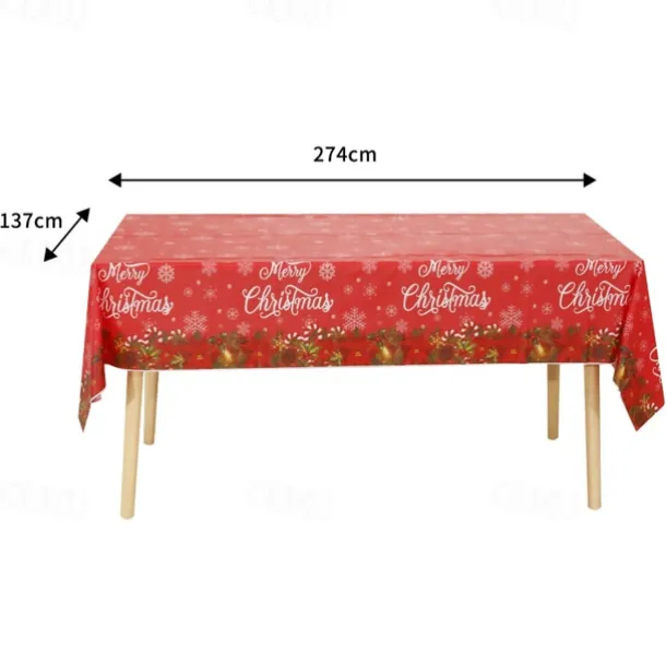 Christmas Disposable Tablecloth – Festive Snowflake Plastic Oil-Proof Table Cover for Holiday Party Decorations