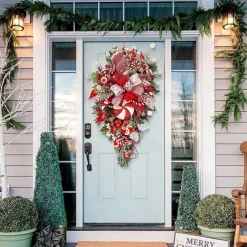 Christmas Garland Candy Flower Plant Upside Down Tree Wreath Xmas Upside Down Tree Garland Hanging Christmas Candy Bow Hanging Christmas Door Hanging Wall Decoration