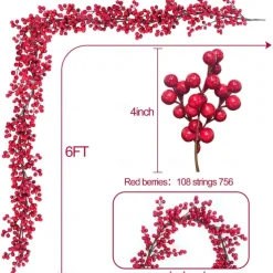 Christmas Garland Christmas Decorations Garland with Pine Cones Red Berries Bristle Pine Garland Xmas Decoration Indoor Outdoor Home Mantle Fireplace Holiday Decor Christmas