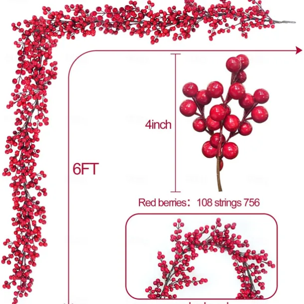 Christmas Garland Christmas Decorations Garland with Pine Cones Red Berries Bristle Pine Garland Xmas Decoration Indoor Outdoor Home Mantle Fireplace Holiday Decor Christmas