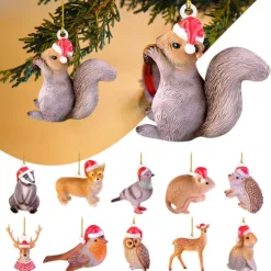 Christmas Little Animal Squirrel Hedgehog 2D Acrylic Pendant Christmas Tree Car Decoration Xmas Home Decoration