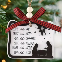 Christmas Nativity Scene Ornaments Believe Like Mary, Trust Like Joseph, Hope Like Shepherds, Seek Like Wise Men, Love Like Jesus Ornament ,Round Wooden Jesus Sign Nativity Ornaments