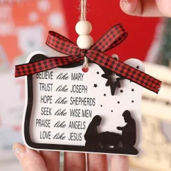 Christmas Nativity Scene Ornaments Believe Like Mary, Trust Like Joseph, Hope Like Shepherds, Seek Like Wise Men, Love Like Jesus Ornament ,Round Wooden Jesus Sign Nativity Ornaments