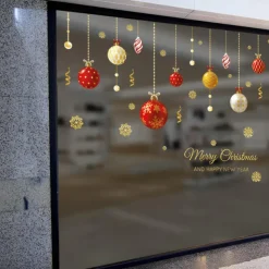 Christmas New Year Theme Wall Stickers Colored Ball Santa Claus Stocking Stickers Shop Glass Window Decoration 70*100cm