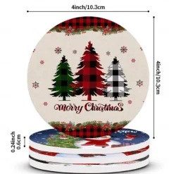 Christmas Round Coasters for Drinks Set of 4,Marble Blue Ocean Style Absorbent Ceramic Coasters with Cork Base,No Scratched and Soiled