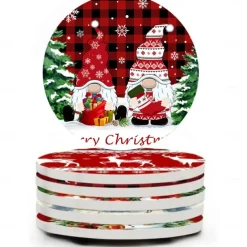 Christmas Round Coasters for Drinks Set of 4,Marble Blue Ocean Style Absorbent Ceramic Coasters with Cork Base,No Scratched and Soiled