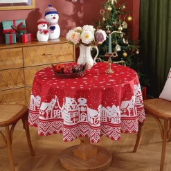 Christmas Round Tablecloth Xmas Decoration Waterproof and Oil Resistant, Wrinkle Winter Decor Table Cover for Dining Patry