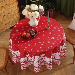 Christmas Round Tablecloth Xmas Decoration Waterproof and Oil Resistant, Wrinkle Winter Decor Table Cover for Dining Patry