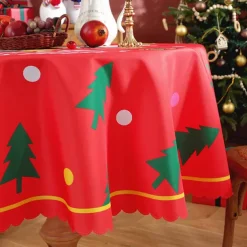 Christmas Round Tablecloth Xmas Decoration Waterproof and Oil Resistant, Wrinkle Winter Decor Table Cover for Dining Patry