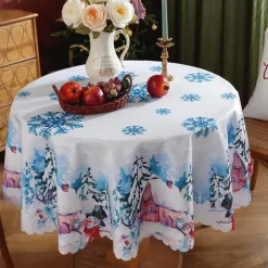Christmas Round Tablecloth Xmas Decoration Waterproof and Oil Resistant, Wrinkle Winter Decor Table Cover for Dining Patry