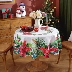 Christmas Round Tablecloth Xmas Decoration Waterproof and Oil Resistant, Wrinkle Winter Decor Table Cover for Dining Patry