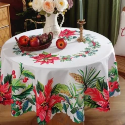 Christmas Round Tablecloth Xmas Decoration Waterproof and Oil Resistant, Wrinkle Winter Decor Table Cover for Dining Patry