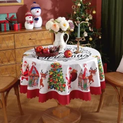 Christmas Round Tablecloth Xmas Decoration Waterproof and Oil Resistant, Wrinkle Winter Decor Table Cover for Dining Patry
