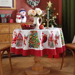 Christmas Round Tablecloth Xmas Decoration Waterproof and Oil Resistant, Wrinkle Winter Decor Table Cover for Dining Patry