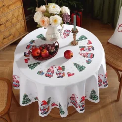 Christmas Round Tablecloth Xmas Decoration Waterproof and Oil Resistant, Wrinkle Winter Decor Table Cover for Dining Patry