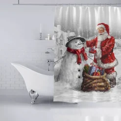 Christmas Shower Curtain Waterproof Fabric Bathroom Decoration and Modern and Classic Theme and Christmas
