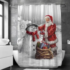 Christmas Shower Curtain Waterproof Fabric Bathroom Decoration and Modern and Classic Theme and Christmas