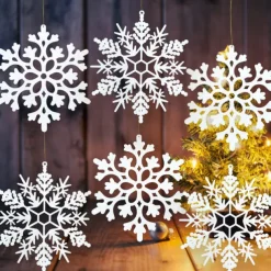 Christmas Snowflake Ornaments Set Xmas Plastic Hanging Snow Flakes for Christmas Tree Decorations Winter Wonderland Frozen Birthday Party Holiday Home Decor Craft Snowflakes