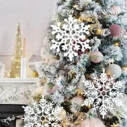Christmas Snowflake Ornaments Set Xmas Plastic Hanging Snow Flakes for Christmas Tree Decorations Winter Wonderland Frozen Birthday Party Holiday Home Decor Craft Snowflakes