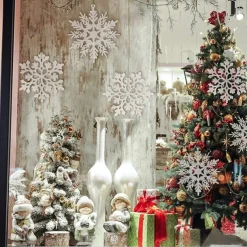 Christmas Snowflake Ornaments Set Xmas Plastic Hanging Snow Flakes for Christmas Tree Decorations Winter Wonderland Frozen Birthday Party Holiday Home Decor Craft Snowflakes