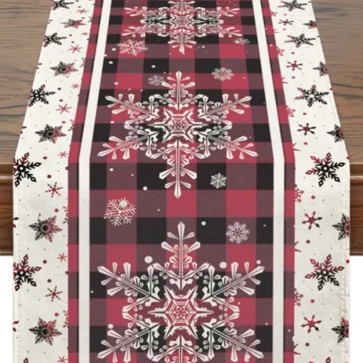Christmas Snowman Merry Table Runner, Seasonal Winter Holiday Kitchen Dining Table Decoration for Indoor Outdoor Home Party Decor Decoration